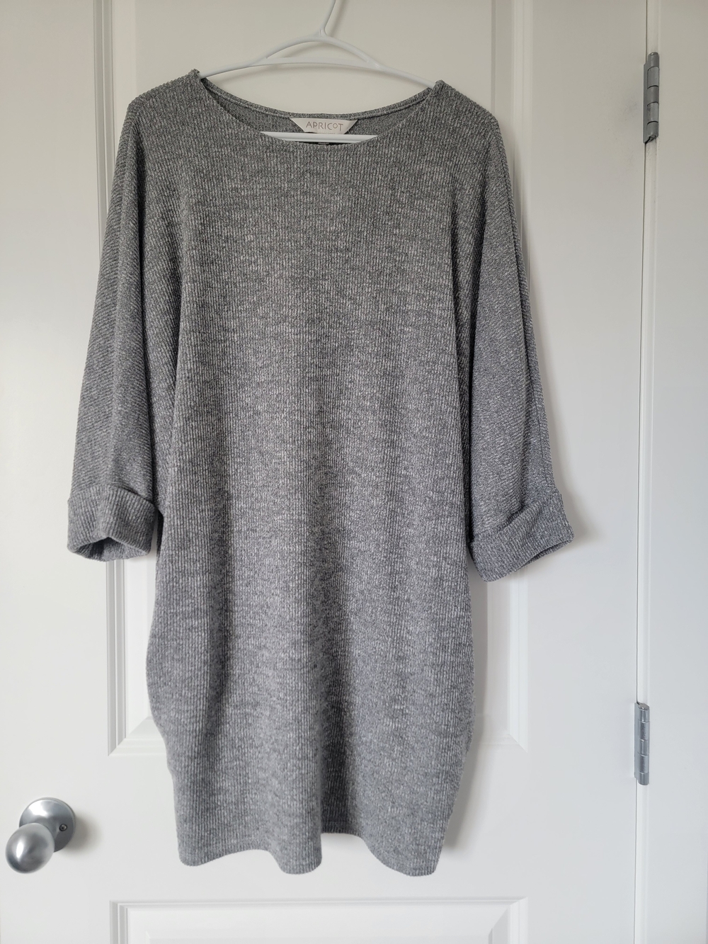 APRICOT Gray Ribbed Knit Tunic Sweater